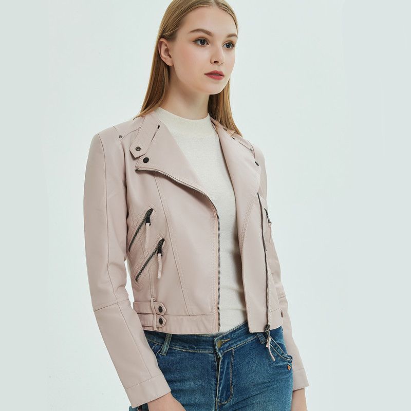 2023 Spring And Autumn Women's Jacket PU Leather Motorcycle Short Slim Fit Coat_voghion.com