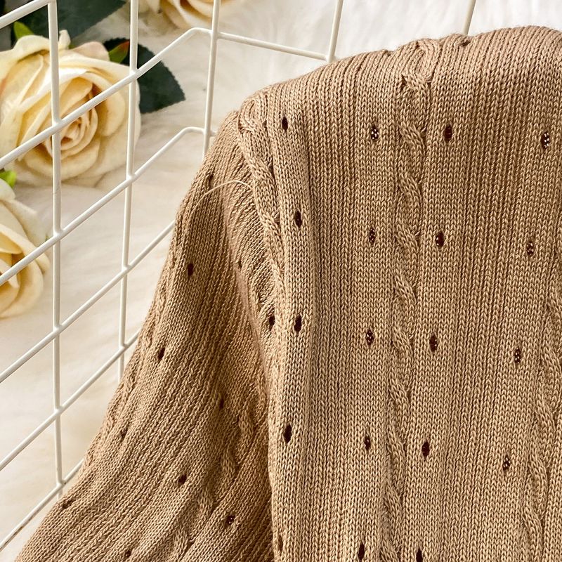 Abito estivo da donna di alta qualità, con scollo rotondo, maniche a petalo, in maglia cava, con gonna lunga sottile monopetto._voghion.com