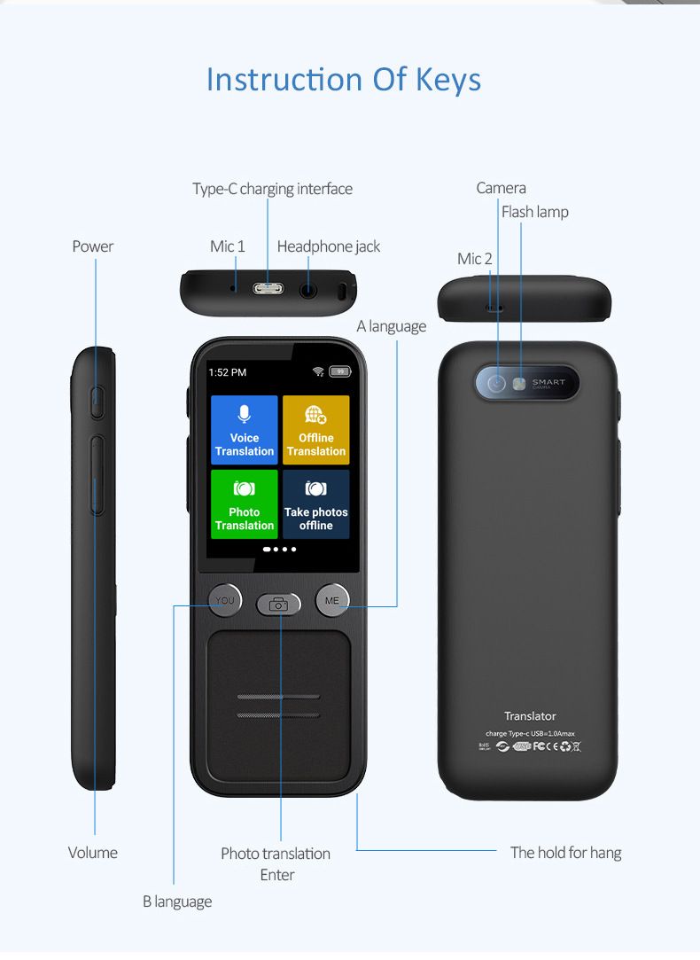 T16 Smart Voice Translator Device - Offline Multilingual Translator With Instant Speech Translation For Japanese, Russian, French_voghion.com