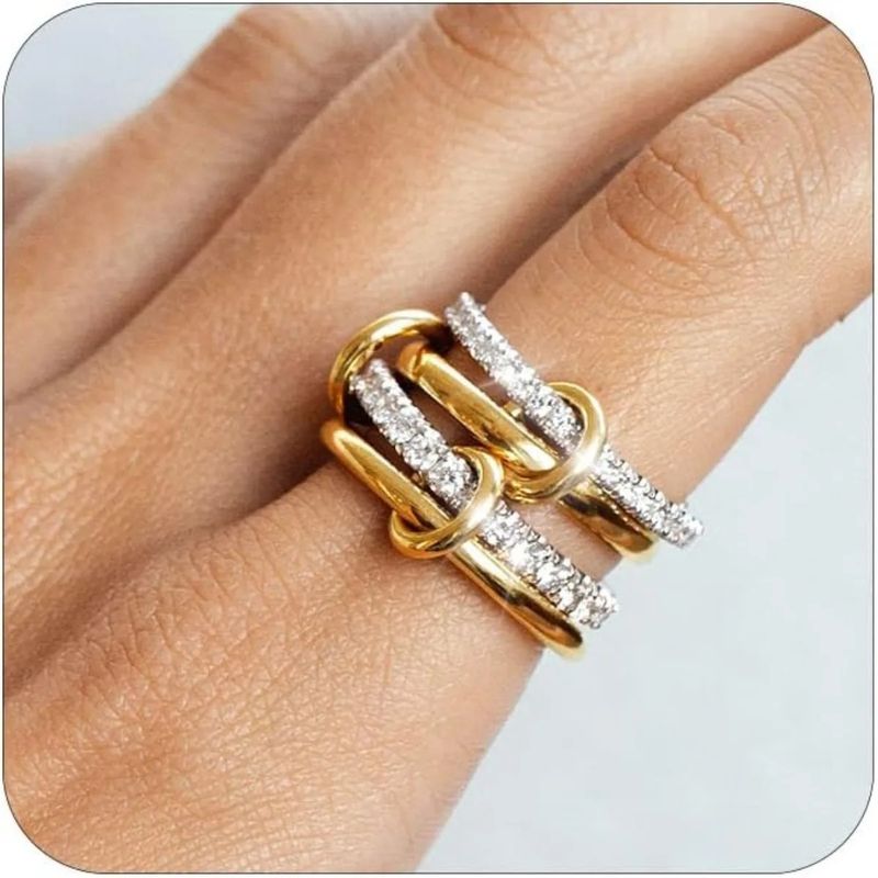 Cobre + Zircônia Novo Conjunto de 4 Círculos Versátil Personalidade Criativa Design de Nicho Anel Feminino_voghion.com