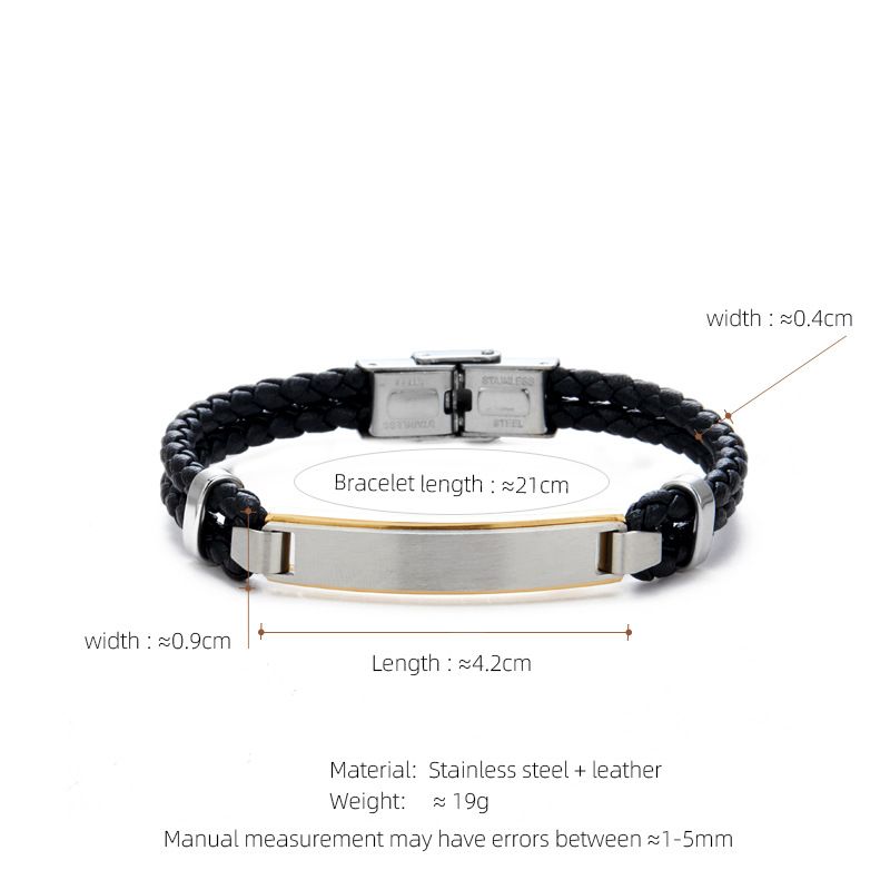 Bracciale intrecciato multistrato personalizzato da uomo in acciaio inossidabile con etichetta curva, cinturino in pelle_voghion.com