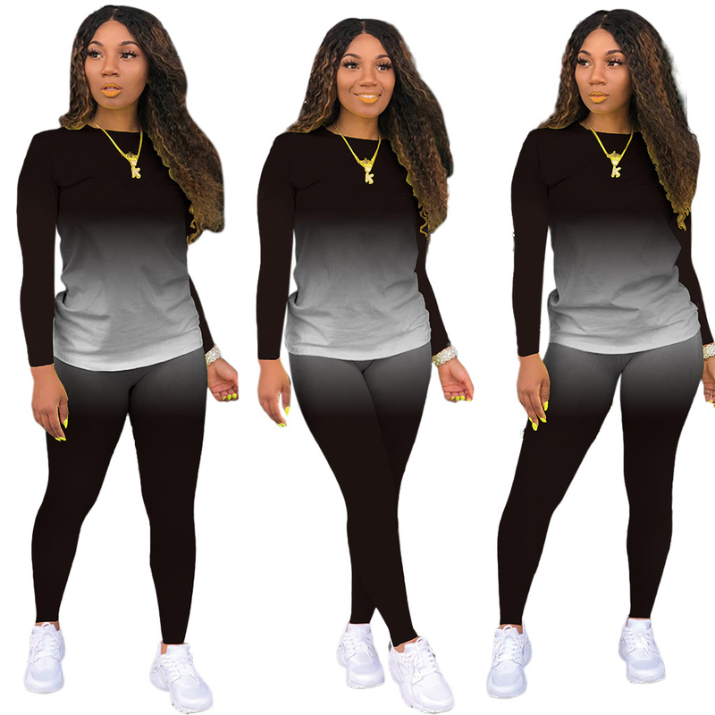 Ensemble deux pièces pour femme, pantalon long à manches dégradées, collection automne 2020_voghion.com