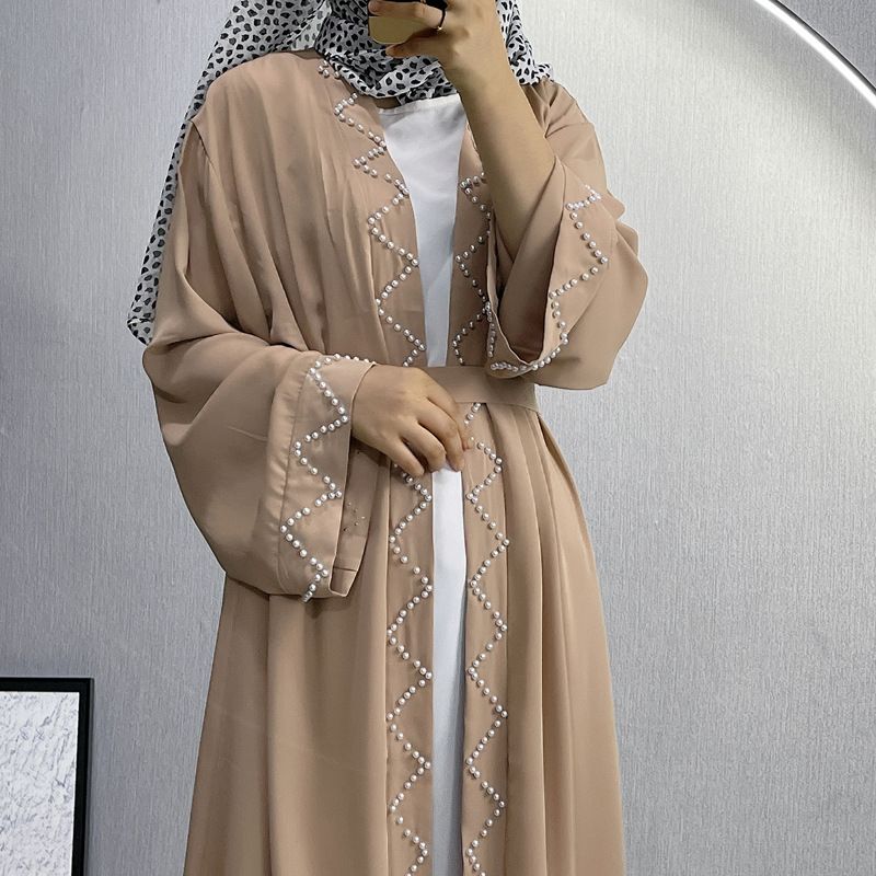 Moud Elegant Pure Color Perled Spitze Cardigan Robe Ethnic Style_voghion.com