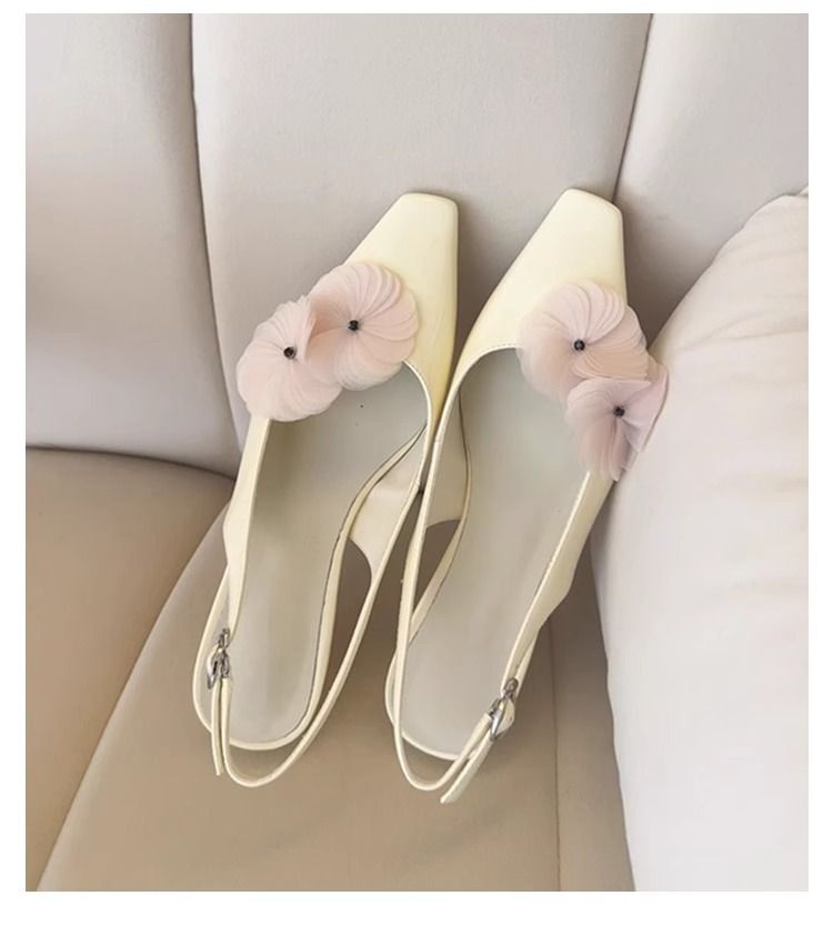 Sandales à bride arrière à bout fermé pour femme, version peau de mouton, motif floral, style féerique, bout carré, style peu profond_voghion.com