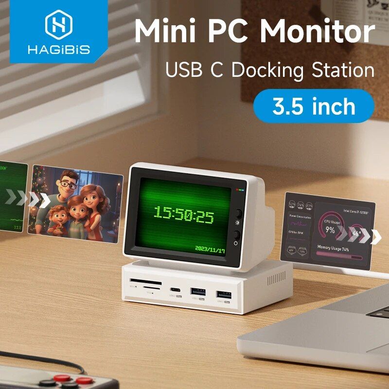 Hagibis 3.5inch IPS AIDA64 Mini CPU RAM HDD Data Monitor Display Sub Screen With USB C Hub For Laptop PC Book_voghion.com