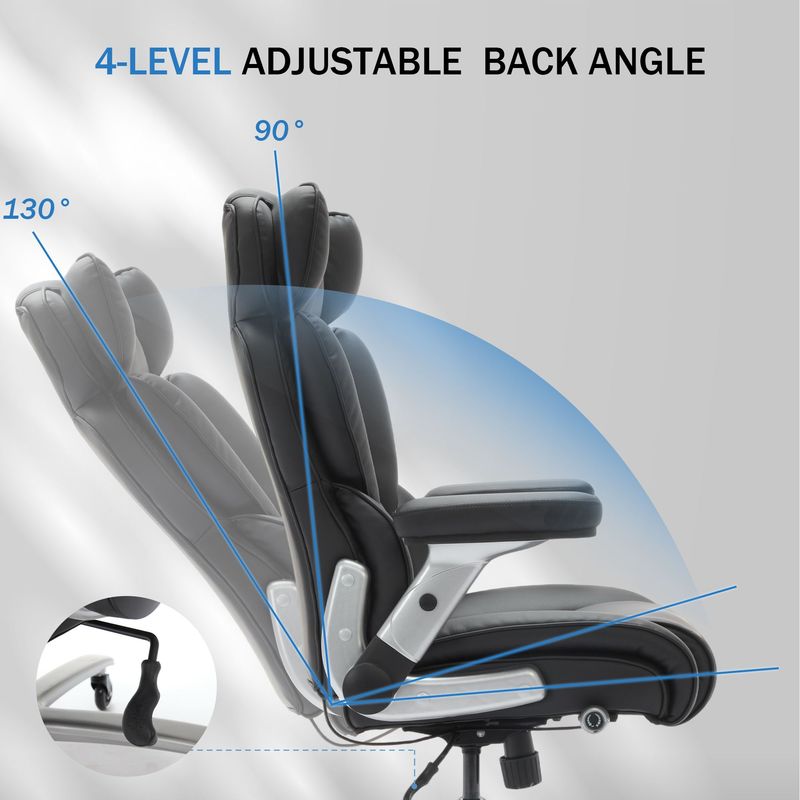 Big And Tall Office Chair 500lbs With Adjustable Lumbar Support, Executive Office Chair With Flip-up Armrest And Wider Seat, Ergonomic Leather Chair Breathable With Quiet Rubber Wheels Black_voghion.com