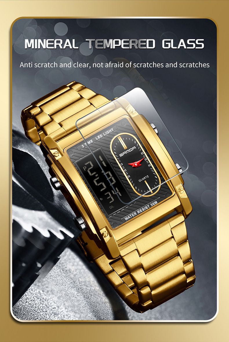 Orologio al quarzo da uomo con doppio display, cinturino in acciaio inossidabile, impermeabile, analogico digitale, orologio elettronico al quarzo alla moda e versatile_voghion.com