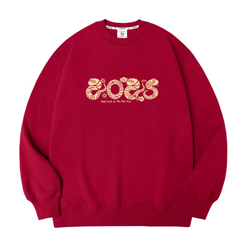 Felpa rossa con scollo tondo per donna 2025 Serpente Zodiaco Abbigliamento Invernale Capodanno Festa di Gruppo Riunione 12_voghion.com