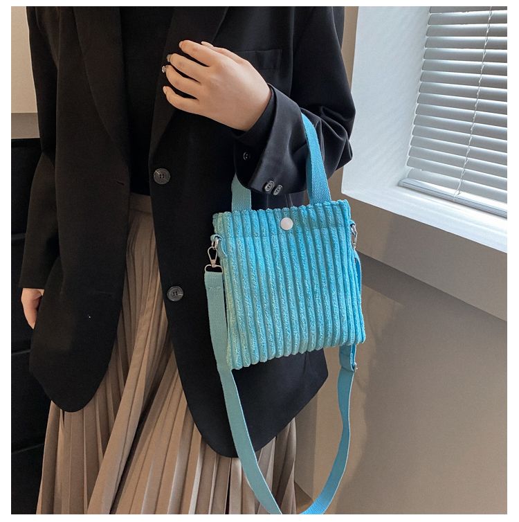 Mini Tote Donna Velluto a coste con cerniera Primavera Estate Nuova moda Borsa a tracolla singola Borsa a tracolla piccola_voghion.com