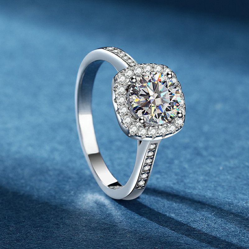 Pure Silver Women's Classic Luxury Square Bag 50 Cents 1 Carat Moissanite Diamond Ring Empty Support Live Broadcast_voghion.com