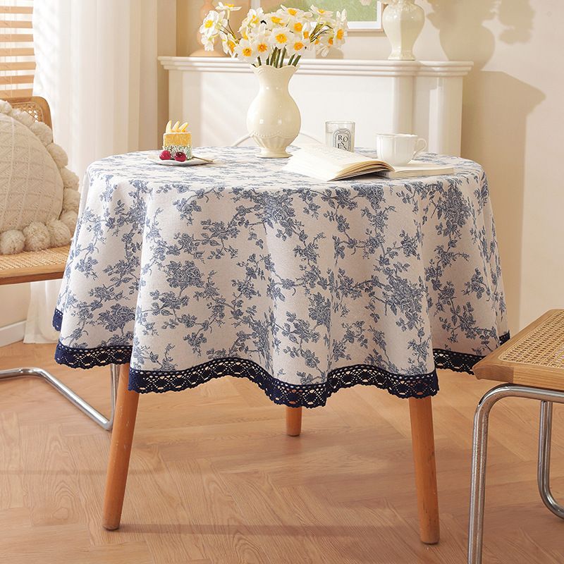 Vendita calda di cotone e lino con stampa di rose blu, tessuto rotondo, piccolo tavolo rotondo INS Wind_voghion.com