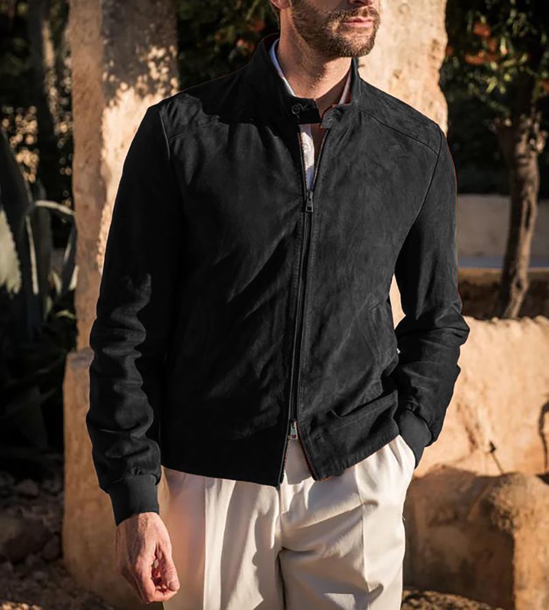 2024 New Casual Fashion Suede Solid Color Jacket Men's Trench Coat_voghion.com