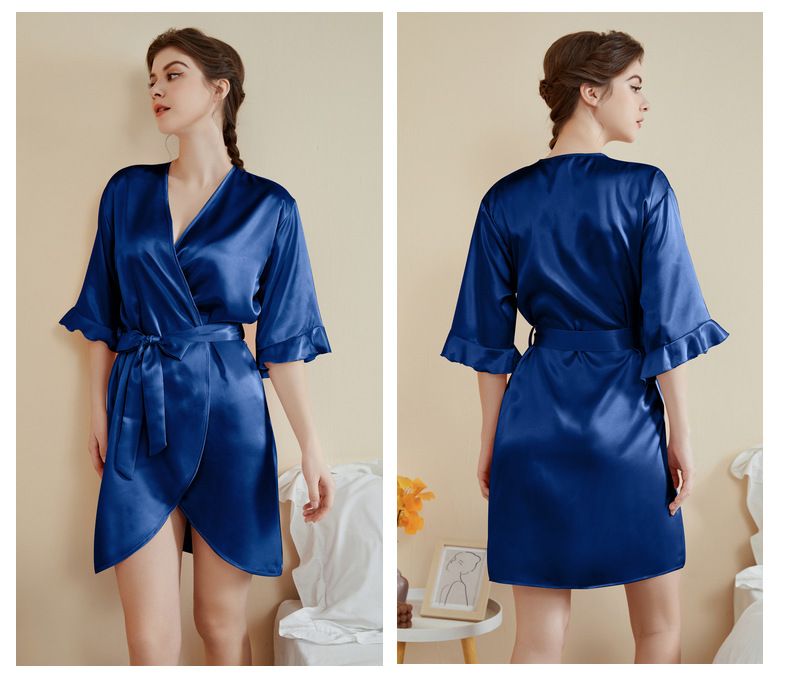 Herren Schlafleicht Luxus Lotusblatt Ärmel Cooles kurzes Nachthemd Bademantel Home Kleidung_voghion.com