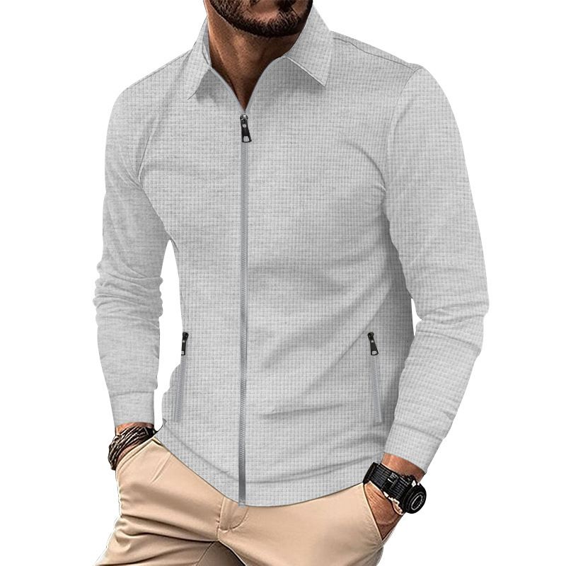 Men's Clothing Men's Waffle Knit Zip-Up Jacket With Stand Collar - High Street Casual Autumn Coat For Men_voghion.com