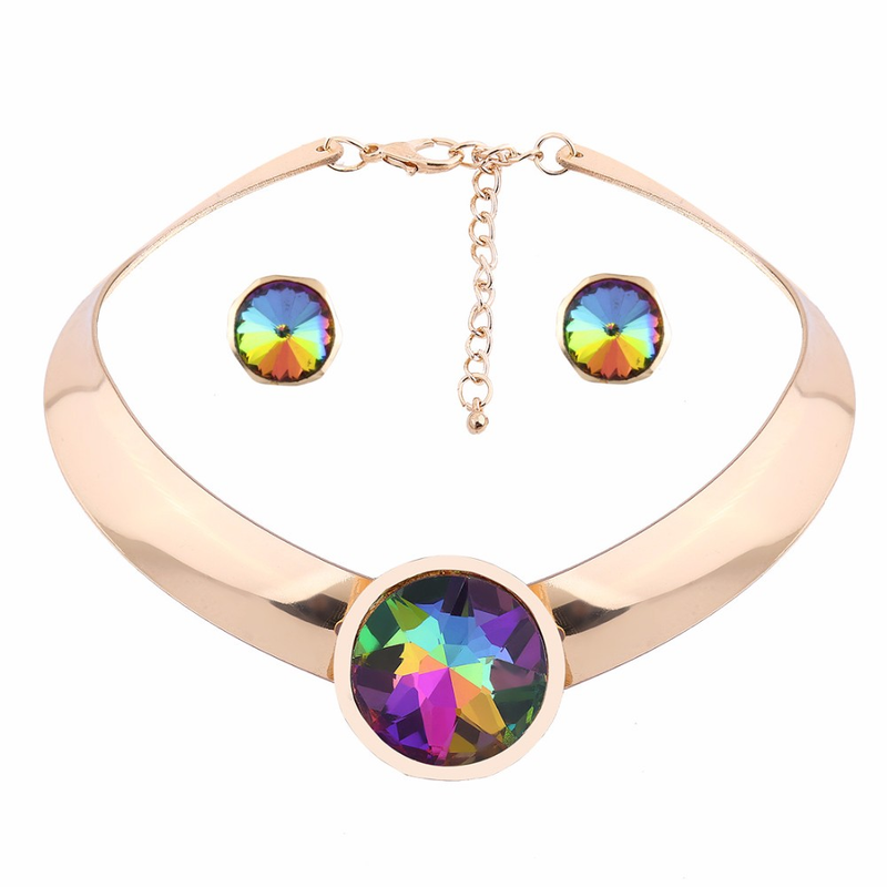 Kaklarota kulons Chunky Luxury Choker Unikāls Crystal paziņojums Kaklarota Auskari Sievietes Party rotaslietas komplekti_voghion.com