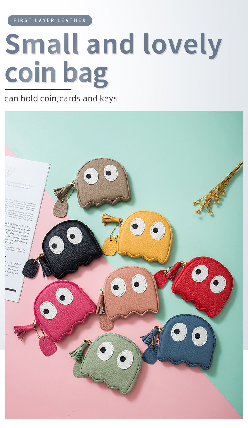 Niche design ins cute Japanese and Korean soft top layer cowhide coin purse mini cartoon leather small bag_voghion.com