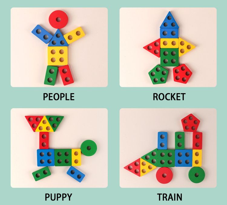 Montessori fa geometriai alakzat öt oszlopkészlet blokkok összeszerelése gyermekek felvilágosodás korai nevelés puzzle játékok_voghion.com