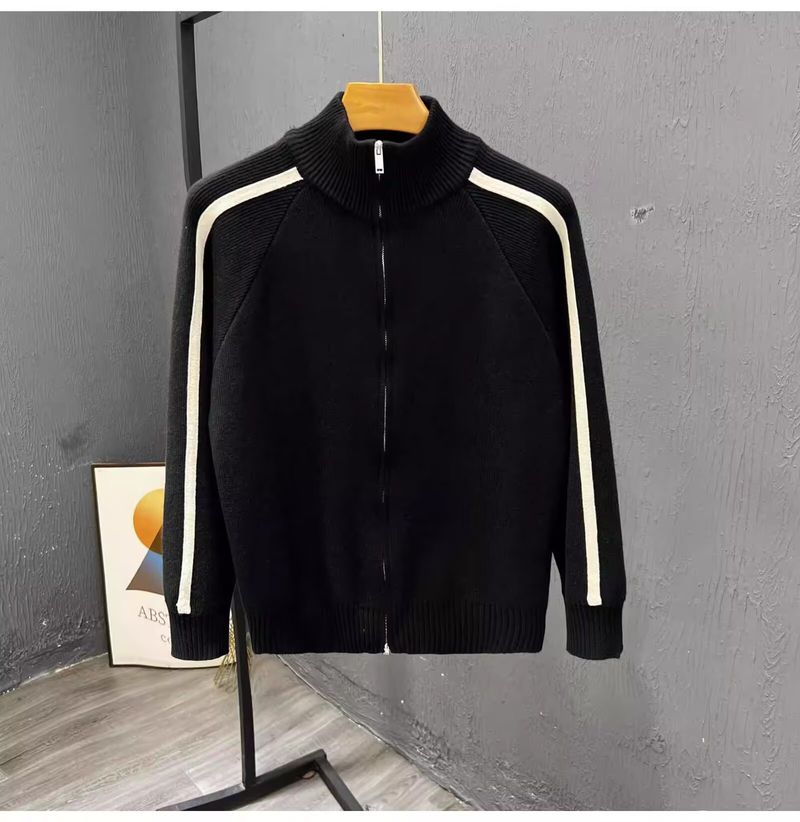 Men’s Zip-Up Knit Cardigan – Sporty Ribbed Collar With Color Blocking (M-3XL, 3 Colors)_voghion.com