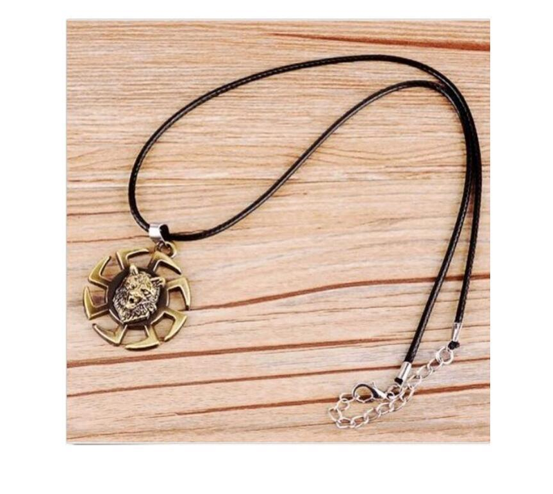Men Wolf Head Viking Black Rope Pendant Necklaces for Women Steel Wheel Pendant Amulet Metal Jewelry Unisex_voghion.com