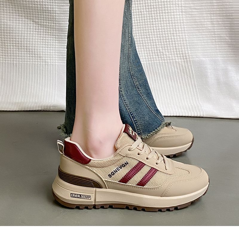 Chaussures décontractées pour femmes, style étudiant, blanches, à semelle plate et filet, avec impression Wind Net_voghion.com