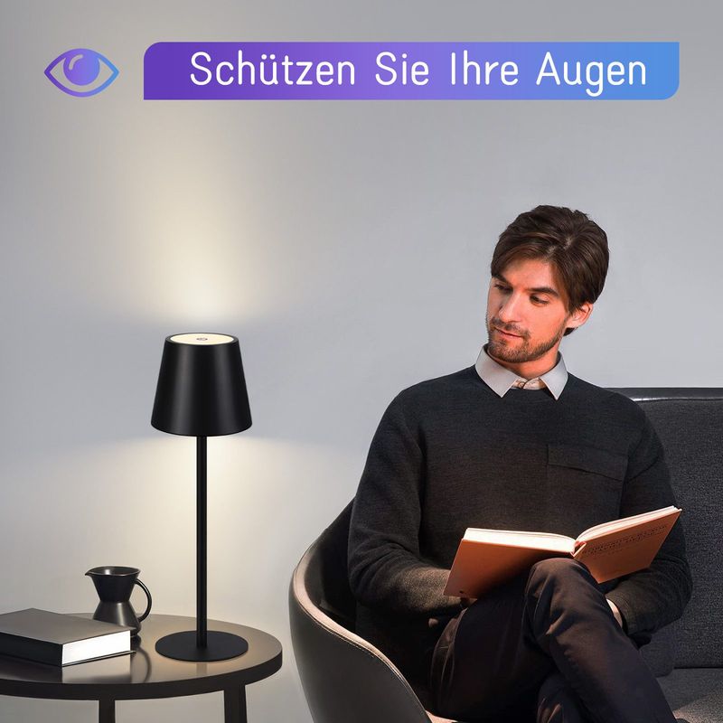 Glitzerlife Tischlampe Schwarz Nachttischlampe Kabellos - Led RGB 2600mhA Tischleuchte Aussentischleuchte Touch Dimmbar TYPE-C Nachttischleuchte USB Akkuleuchte_voghion.com