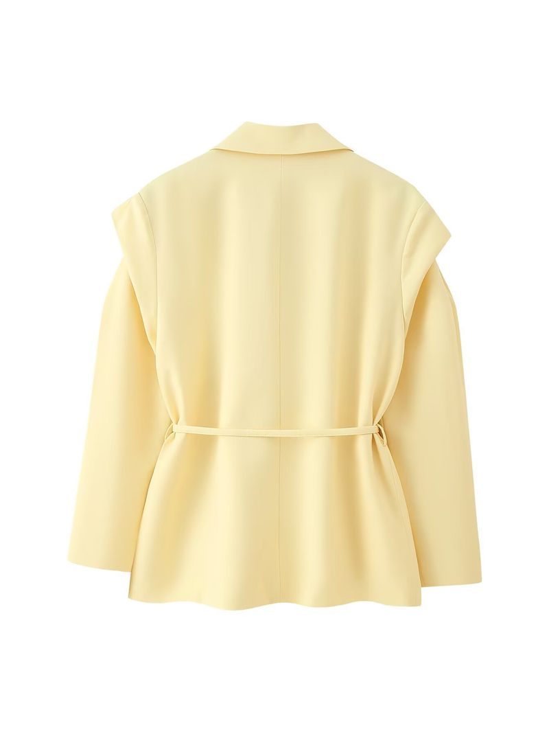 Blazer con cintura da donna – Giacca stile trench con spalle larghe (nero/giallo, S-L)_voghion.com