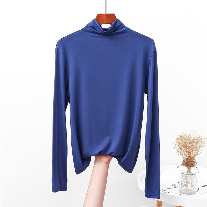High collar base shirt, stacked collar, western-style top, modal, spring autumn, winter inner wear, long sleeved t-shirt_voghion.com