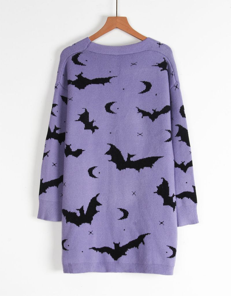 "2025 Halloween Y2K Cyber Bat Jacquard Duster Coat | Oversize Long Sleeve Cardigan | OEKO-TEX® Class II Certified | European Festival Streetwear"_voghion.com