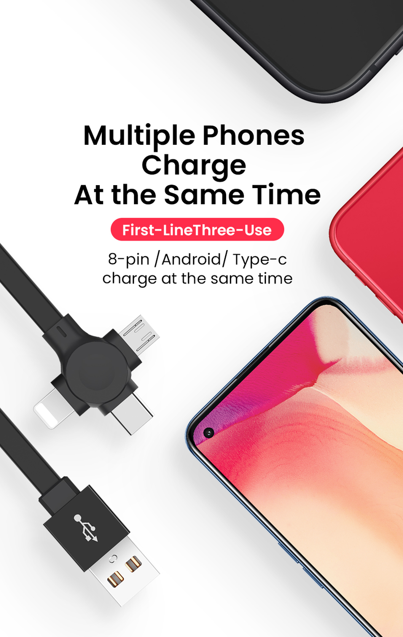 4-in-1 erweiterbares 8-poliges/USB Typ C/Mini-USB-Kabel, geeignet für iPhone 14 13 Pro 1 m Handy-Ladedaten_voghion.com