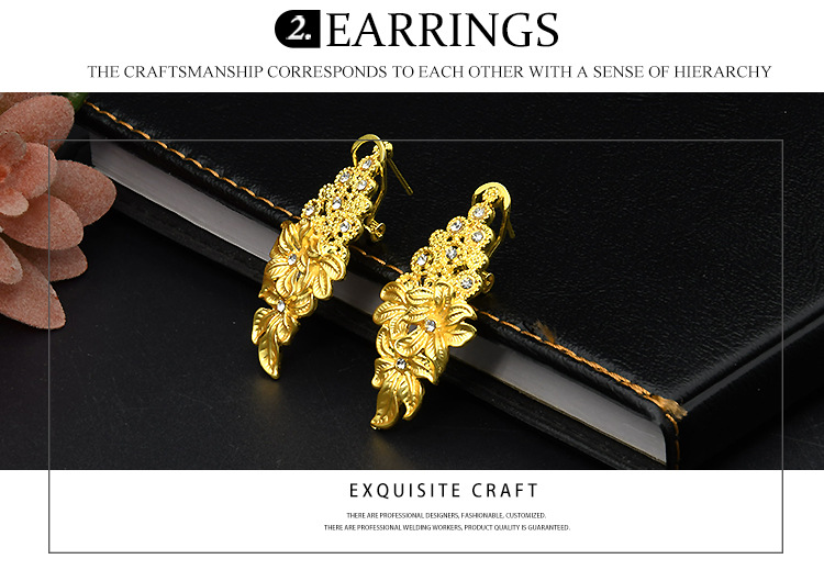 Hochzäits-Bijou-Set mat dräi Faarwen, Braut-Halskette, Ouerréng, Rank, Bracelet_voghion.com