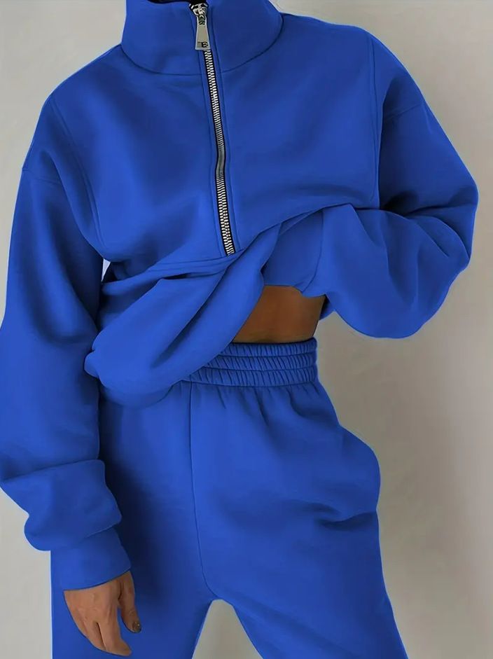 Treten Sie ein in Mode, Freizeit, Sport, Zuhause, lockerer, bequemer Reißverschluss, Fleece, gestrickter Hoodie und Hose, zweiteiliger Damenpullover_voghion.com