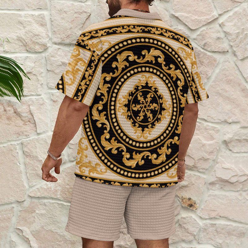 Abbigliamento da uomo, camicia con risvolto e zip a un quarto, top e pantaloncini, completo_voghion.com