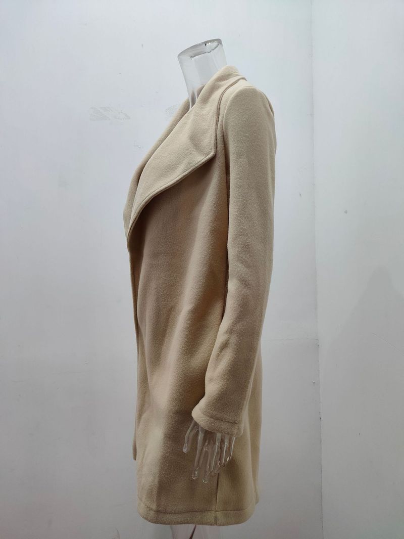 Modischer Damenmantel aus massiver Wolle mit Revers und Schnürung_voghion.com