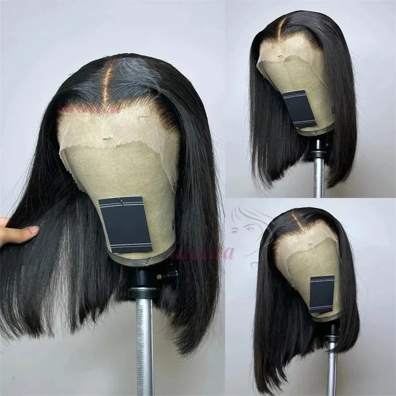 Kort Bob Paryk Brasiliansk Hår Glat Ægte Hår Lace Frontal Parykker Til Kvinder 13x4 HD Lace Parykker Ægte Hår_voghion.com