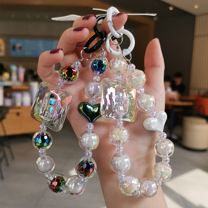 Large Square Crystal Bead Wrist Strap Mobile Phone Strap with Multi Sided Diamond Bead Pendant Phone Anti Drop Clip_voghion.com