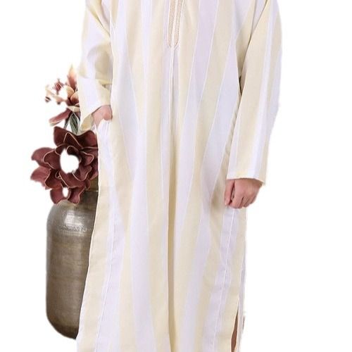 New Cotton And Linen Striped Embroidered Long Sleeved Arab Muslim Men's Hat Robe_voghion.com