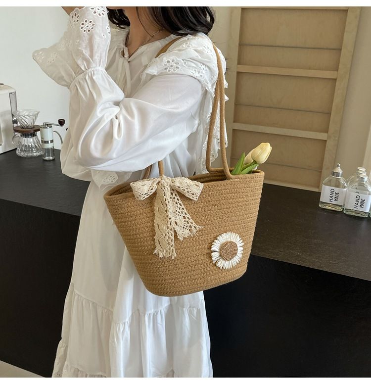 Borsa da spiaggia per le vacanze Instagram Tote fatta a mano intrecciata ad alta capacità per l'inizio della primavera 2024 per le donne_voghion.com