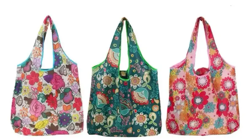 Womens Foldable Cat Flower Pattern Large Shopping Bag Washable Leopard Print Reusable Easy To Carry Capacity Handbags_voghion.com