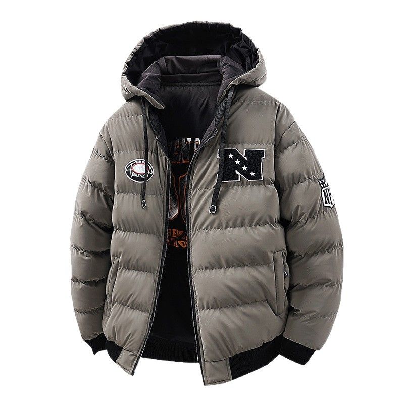 Giacca imbottita da uomo con cappuccio rimovibile in cotone imbottito con ricamo americano, da indossare su entrambi i lati_voghion.com