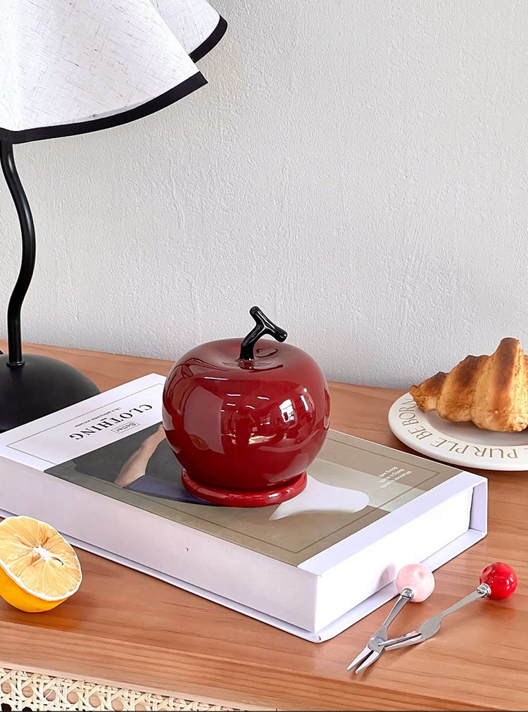 Apple-Shaped Ceramic Toothpick Holder - Minimalist Home Decor With Floss Storage, Elegant Countertop Organizer For Kitchen & Dining_voghion.com