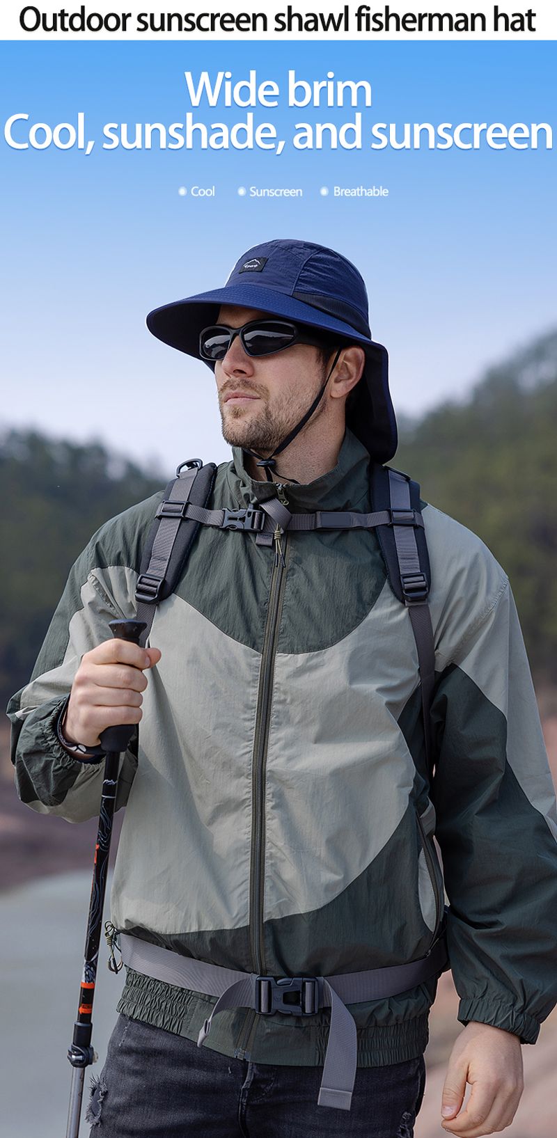 Hot Sale Xioguan 100% polyester 9249 summer men's and women's large brimmed shawl fisherman quick drying breathable sunshade hat_voghion.com
