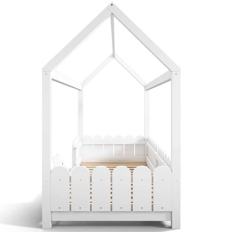 Hausbett 90x200cm, Holz-Kinderbett Mit Rausfallschutz, Bianco_voghion.com