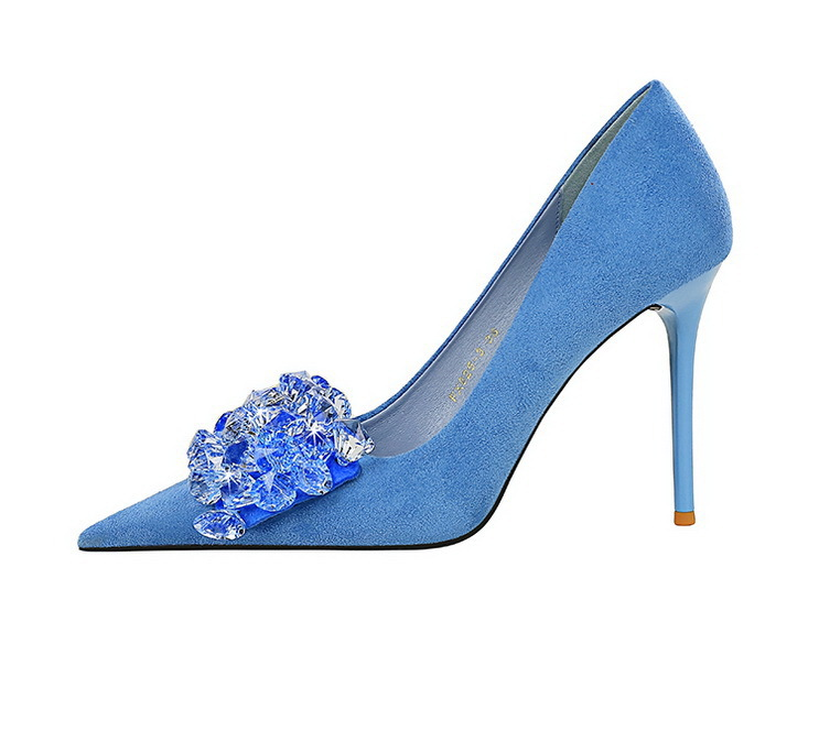 Banquet High Heels Women's with Thin Heels, Suede, Shallow Mouth, Pointed Water Diamond Bow Single Shoes_voghion.com