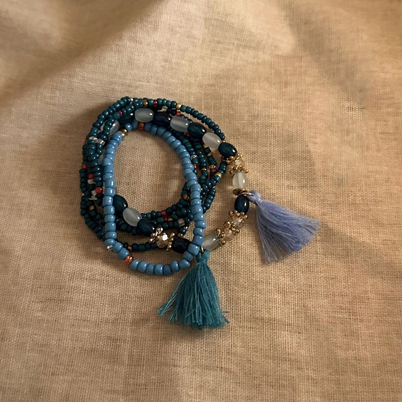 Bracciale estraibile impilabile in stile etnico con perline di vetro e agata multistrato, alla moda, versatile e semplice, gioiello da mano_voghion.com