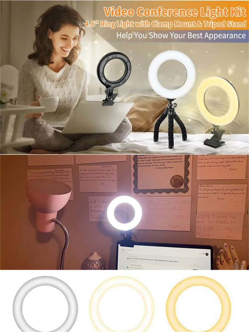 6Inch Video Conference Light Kit Ri Clip On Laptop Monitor With 3 Color Webcam Light Remote Work Self_voghion.com