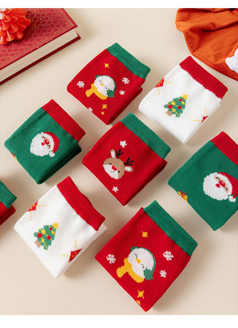 Calzini di Natale per bambine, autunno e inverno, piccoli, per la scuola media, per bambini più grandi, con cartoni animati, rossi, per il nuovo anno, calzini tubolari medi per neonati_voghion.com