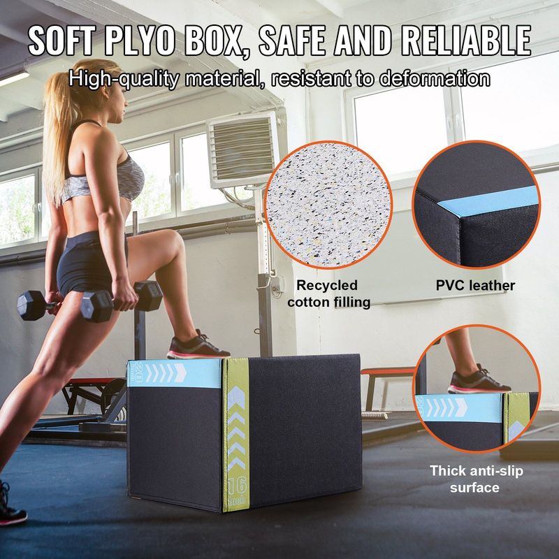 VEVOR 3 In 1 Plyometric Jump Box, 20/18/16 Inch Cotton Plyo Box, Platform & Jumping Agility Box, Anti-Slip Fitness Exercise Step Up Box For Home Gym Training, Conditioning Strength Training, Black_voghion.com