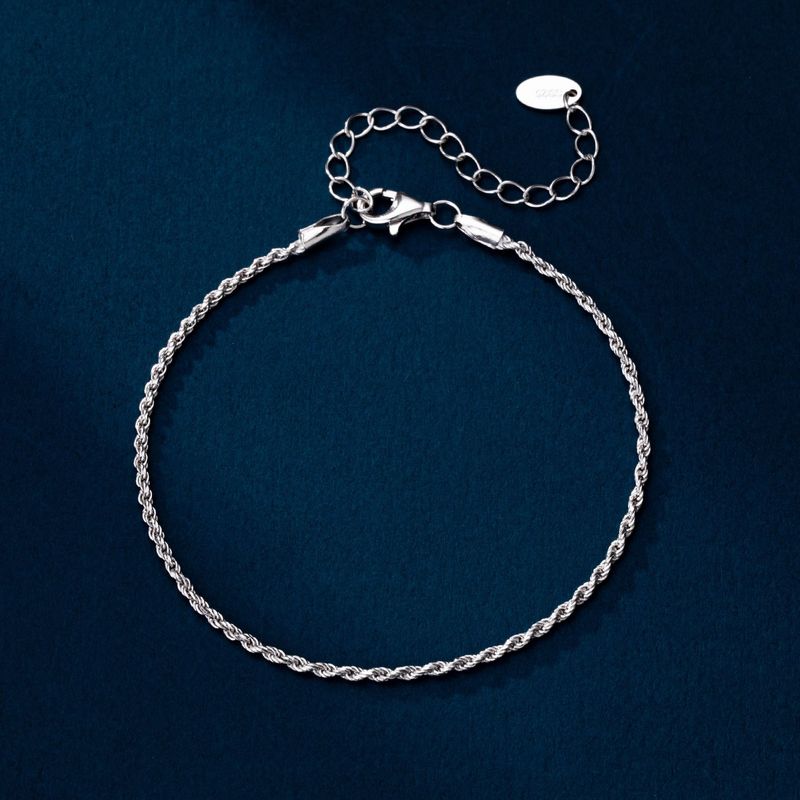 S925 Sterling Silver Rope Chain Bracelet With Cubic Zirconia - Minimalist Square Link Design For Women, Elegant & Versatile Jewelry Gift_voghion.com