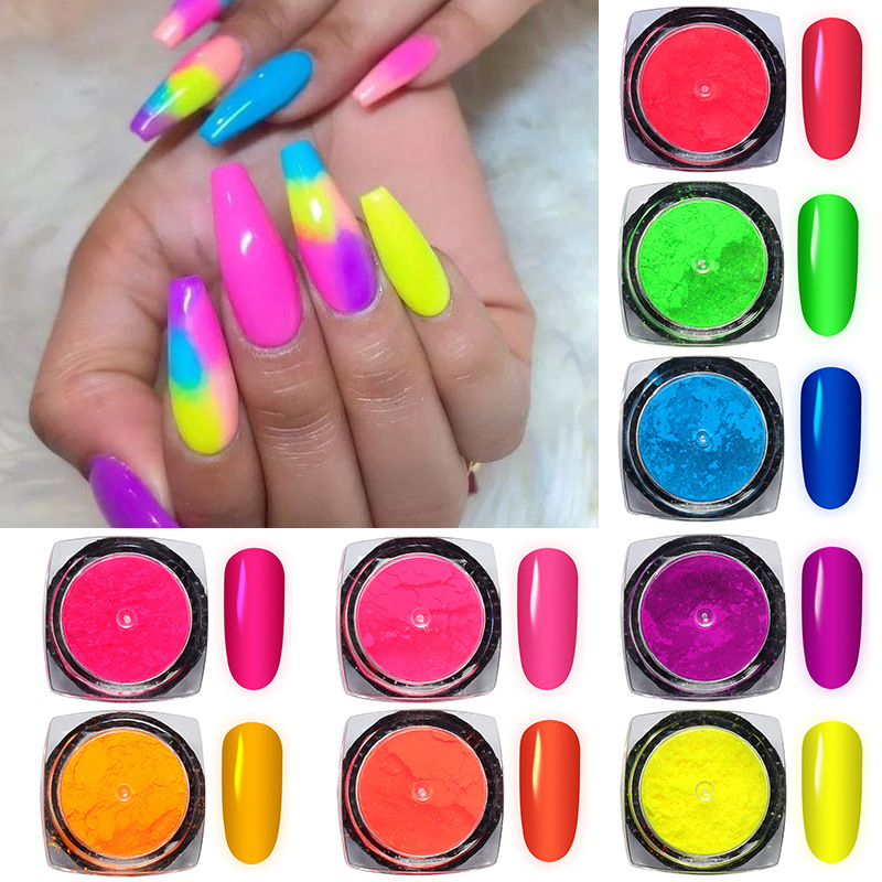 9 pièces coloré Fluorescent Nail Art paillettes poudre bonbons néon Pigment poudre ongles paillettes Laser ongles poussière poudre bricolage décorations_voghion.com