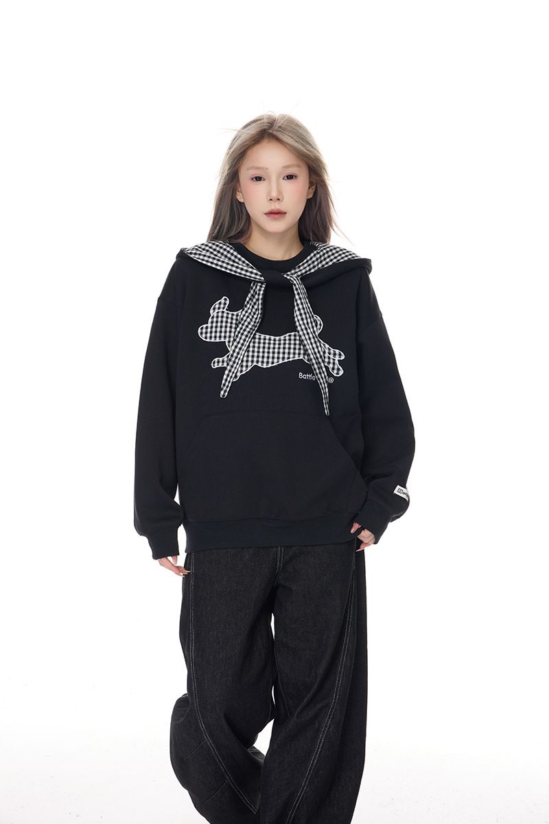 2025 New American College Puppy Stickerei Bogen Hoodie für Männer und Frauen Herbst Faul Stil Top_voghion.com